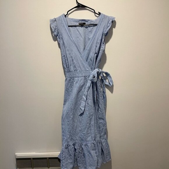 J. Crew Blue All Over Eyelet Wrap Midi Dress Size 6 Frosty Sky Light Blue - Picture 1 of 4